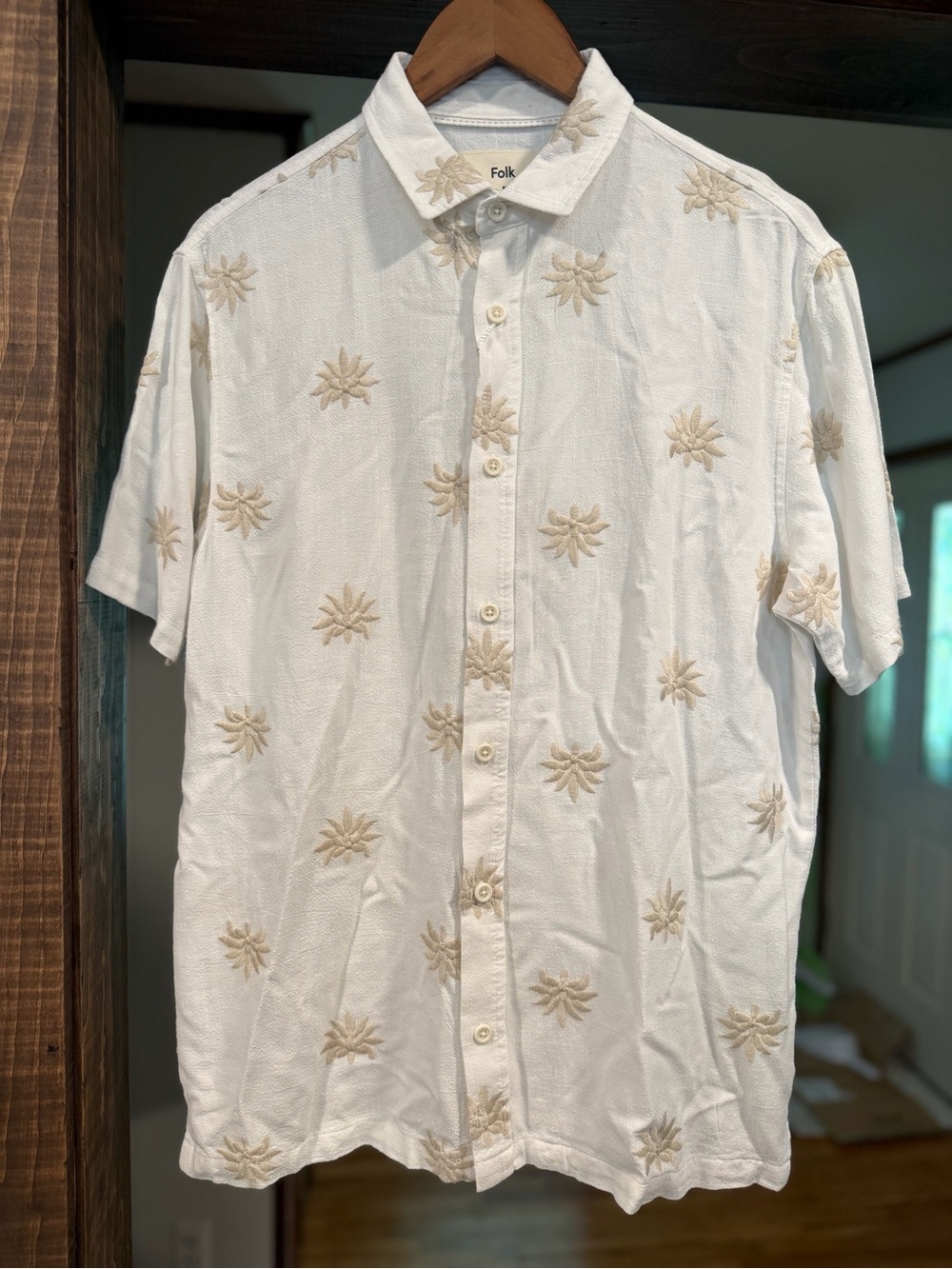 NWT Folk Conway S/Sleeve EMB Linen Blend Shirt: Sage (Medium)